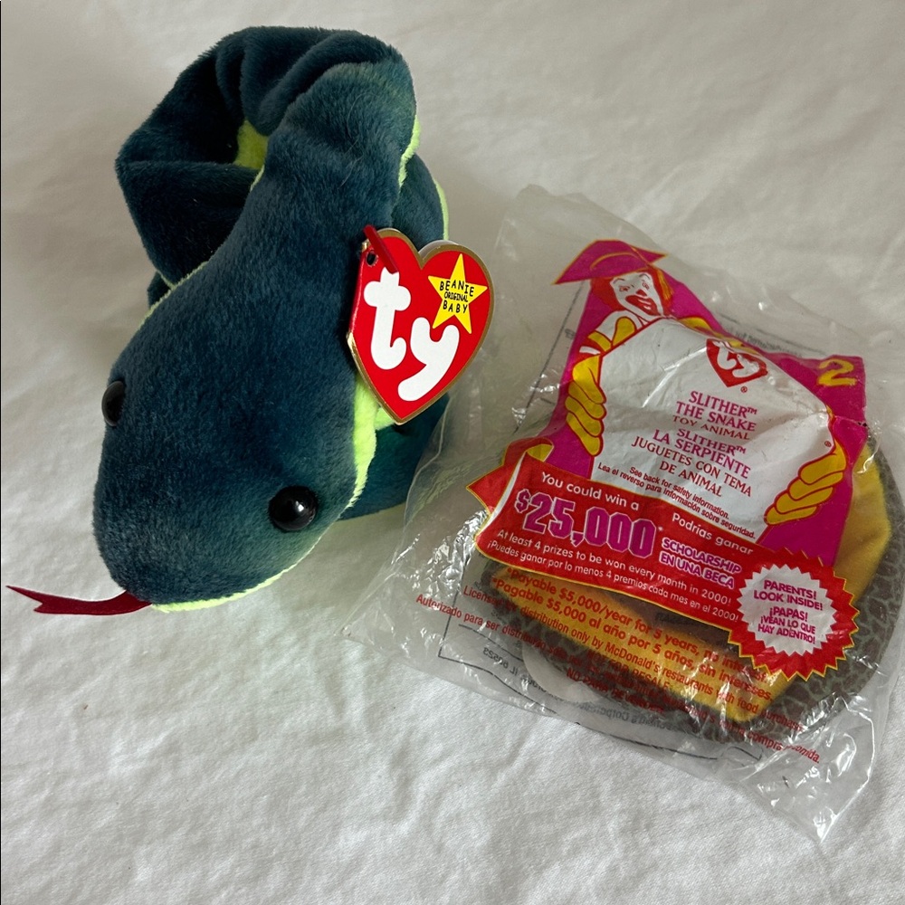 90s Ty Beanie Baby Hissy The Snake LOT Slither teenie beanie babies Y2K 2000